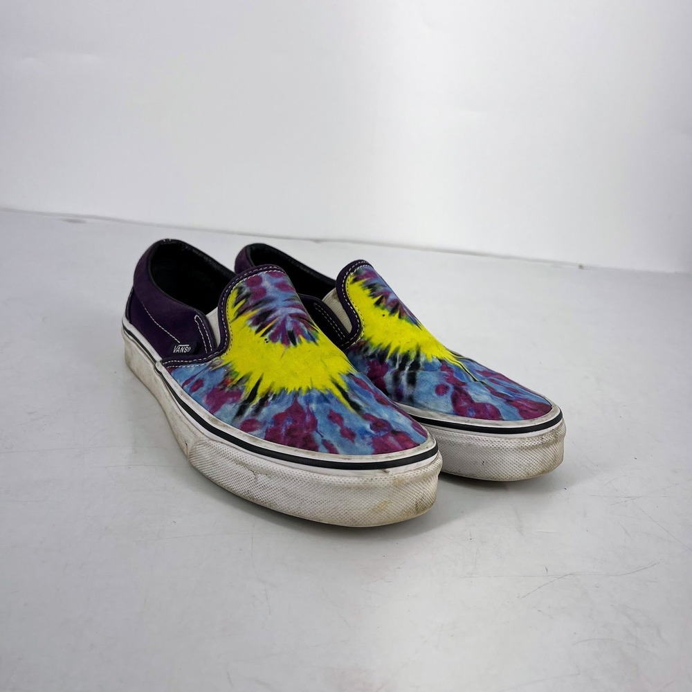 Vans Classic Slip-On Tie Dye Purple Blue Yellow Canvas Sneakers Womens 7 500714